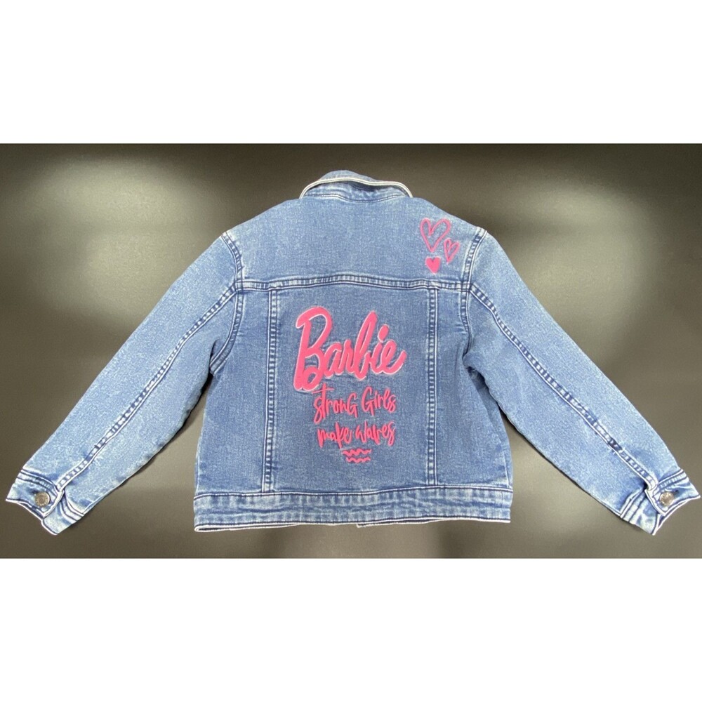 Barbie Denim Jacket Girls Size 7 Embroidered Patches Strong Girls Make Waves - Picture 2 of 16